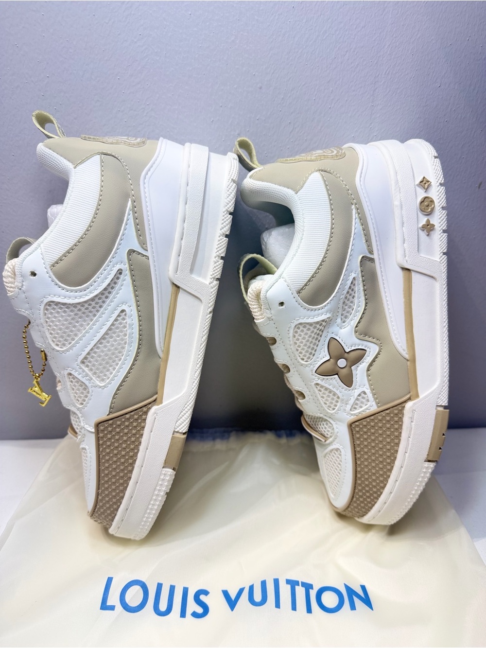 Louis Vuitton White & Taupe Chunky Low-Top Sneakers - Picture 8 of 8